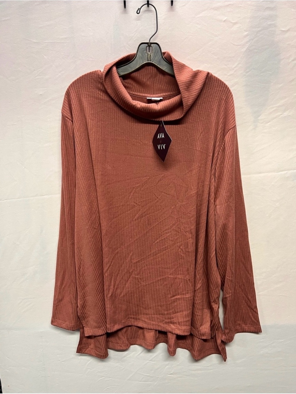 NWT Ava & Viv Plus Size 3X Rust Ribbed Cowl Neck Tunic